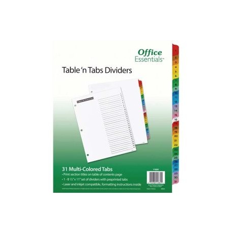 AVE-SEP-11681 / 11681 Separador Blanco Carta 31 Divisiones Pestañas Multicolor