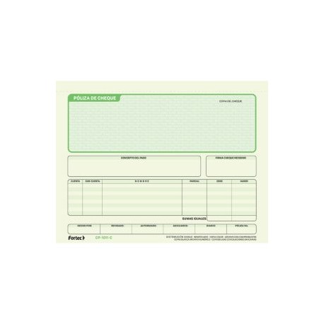 FTC-POL-CP1011C / CP-1011-C P?liza de Cheque c/carb?n 1/2 oficio