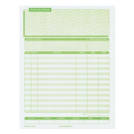 PIN-POL-CHE1013 / 1013 POLIZA DE CHEQUE CARTA C/3 BLOCKS