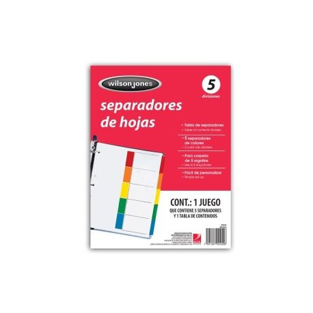 ACO-SEP-P2455 / P2455 Separador sin numeración 5 divisiones ACCO tamaño carta