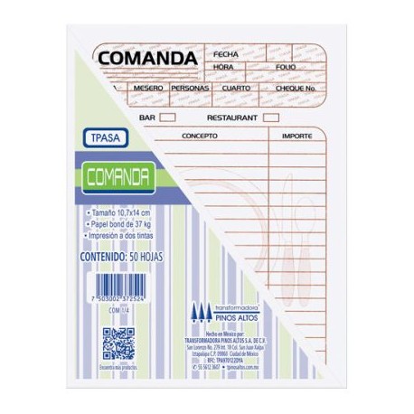 PIN-POL-COMANDB / COM1/4 Comanda Pinos Altos de 1/4 carta blíster con 3 blocks