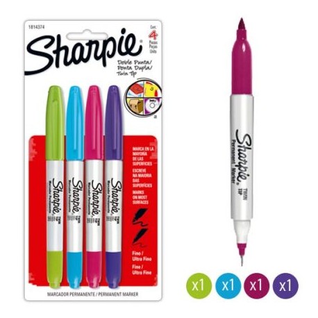 BER-MAR-TSURT4 / 1814374 Marcador Permanente Sharpie Doble Punta Surtido 4pz