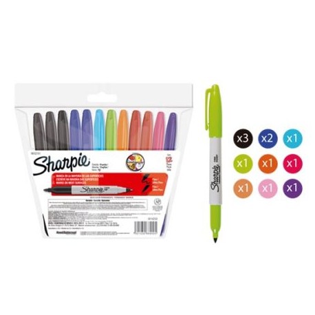 BER-MAR-TSURT12 / 1812781 Marcador Permanente Sharpie Doble Punta Surtido 12pz