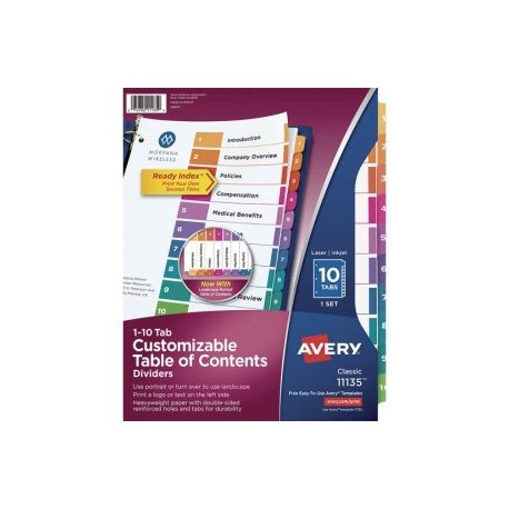 AVE-SEP-11135 / 11135 Separador Blanco Carta 10 Divisiones Pestañas Multicolor