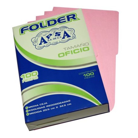 APS-FOL-L23 / L23FO Folder rosa APSA tamaño oficio , paquete con 100 piezas