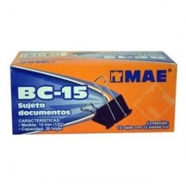 MAE-SUJ-BC15 / BC-15 SUJETADOCUMENTOS MAE DE 15 MM 12 PIEZAS