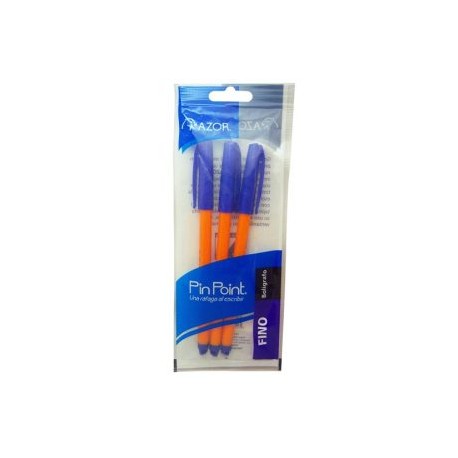 AZO-BOL-6823A / 301.6823AZ Boligrafo Pin Point Punto Fino Azul 3pz
