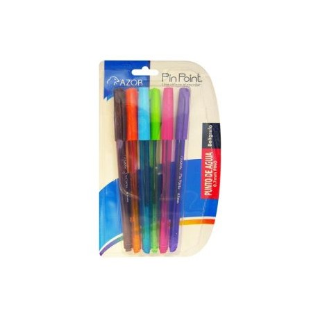 AZO-BOL-6816S / 301.6816 Boligrafo Pin Point Punto Fino Surtido 6pz