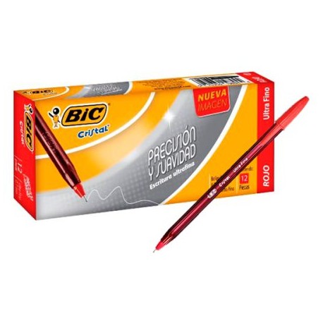 BIC-BOL-UFC12RO / 70330198944 Boligrafo Bic Cristal Punto Ultra Fino Rojo 12pz