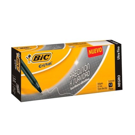 BIC-BOL-UFC12NE / 70330198920 Boligrafo Bic Cristal Punto Ultra Fino Negro 12pz